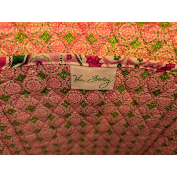 Vera Bradley Quilted Tote Bag Pink & Green Paisley Print Button Closure Dual Han - Picture 6 of 8